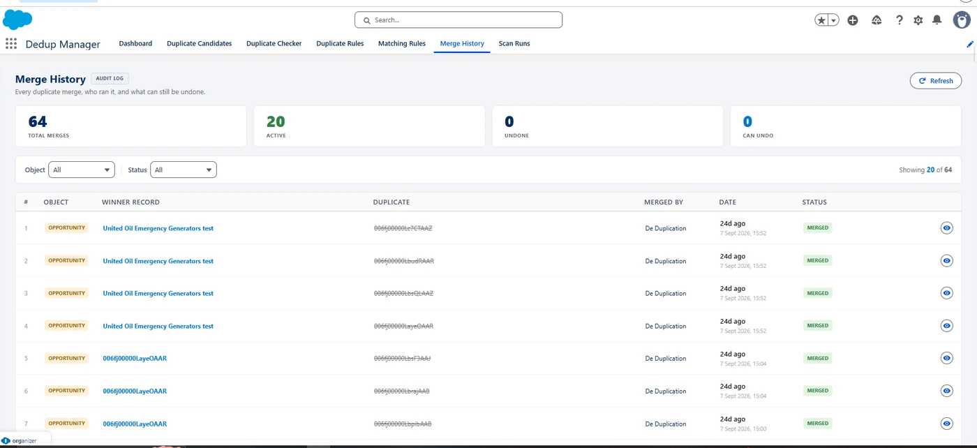 Merge history with totals and filters.